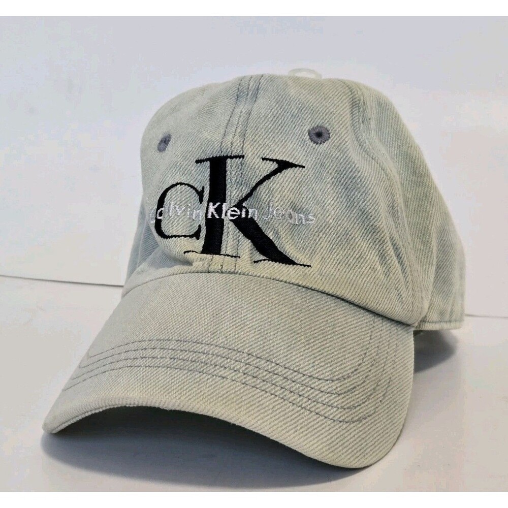Calvin Klein Hat Mens Denim Blue Cotton Baseball Cap Adjustable Logo NWT